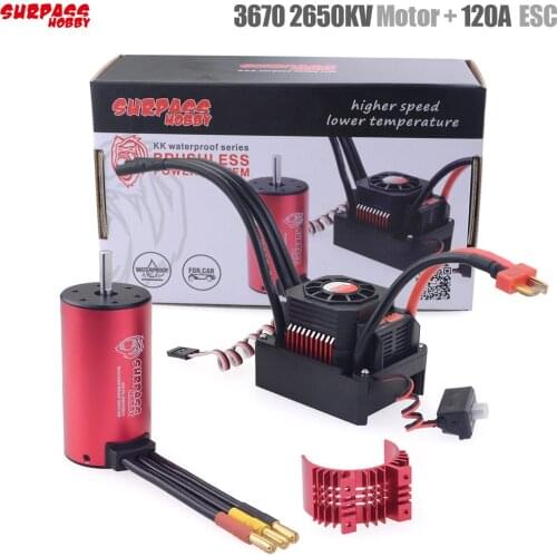 SURPASS HOBBY 3670 2650kv Sensorless Brushless Motor W/ Brushless ESC 120A With Heatsink Cover Waterproof For 1/10 RC Car