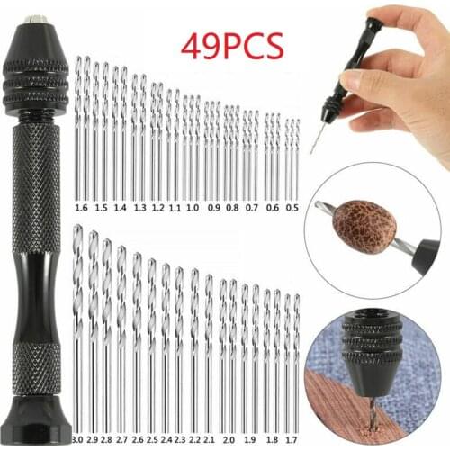 49PCS/Set HSS Mini Micro Spiral Hand Drill Push With Keyless Drill Chuck Drill Bit Woodworking Drilling Pin Vise Bit