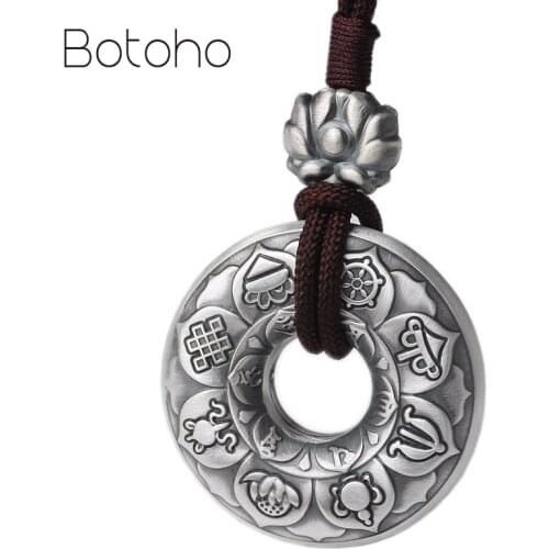 100% 999 Silver Tibetan Pendant the Buddhist Eight Auspicious Symbols Pendant Tibetan Lucky Symbols Pendant Good Luck Amulet