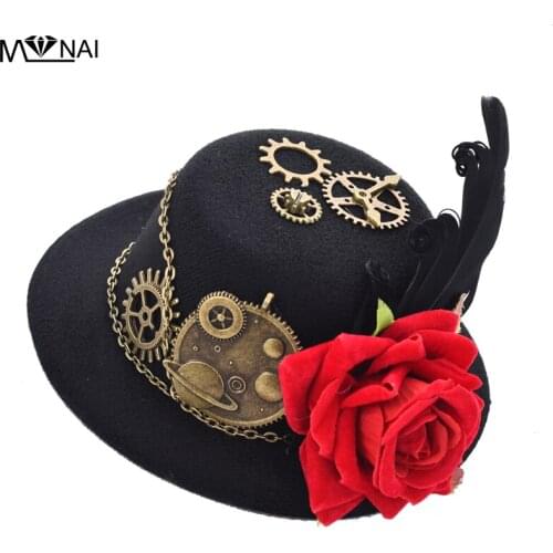 Vintage Hat Girls Victorian mini top Hats Feather Floral Hair Clip Headwear Steampunk Cosplay Accessory Gothic
