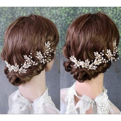 Vintage Gold Bridal Hair Comb and Hairpins Set Leaf Handmade Rhinestone Women Headpieces Wedding Hair Accessories for Bride