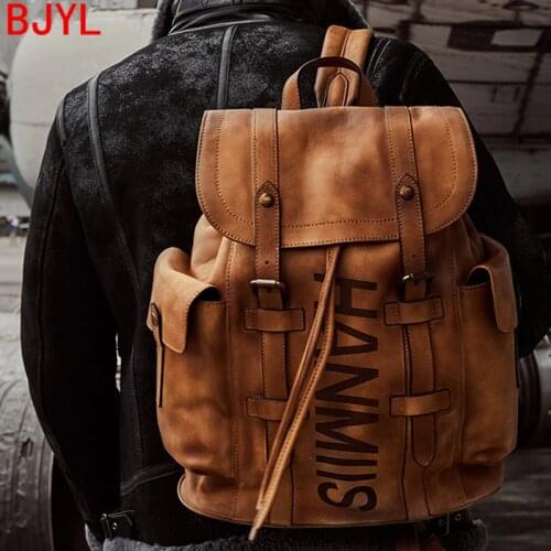 Large Capacity Mens Backpack Travel Bag Full Leather Male Laptop Bags Men School Backpacks Brown Cowhide Leather New Retro Soft