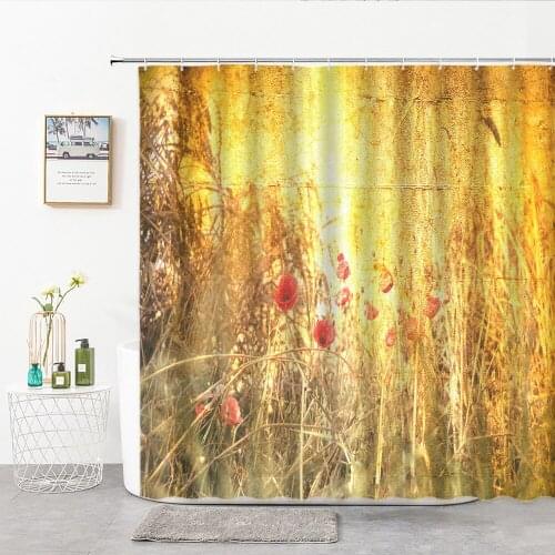 Plant Flowers Shower Curtain Old Safflower Idyllic Scenery Home Wall Hanging Cloth Hook Bath Supplies Bathroom Decor Curtains