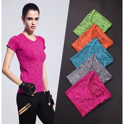 Women Yoga Shirts Sports Shirt Quick Drying Yoga Top Short-sleeved Fitness Running T-shirt Tees Jogging Sportswear Sport Shirt