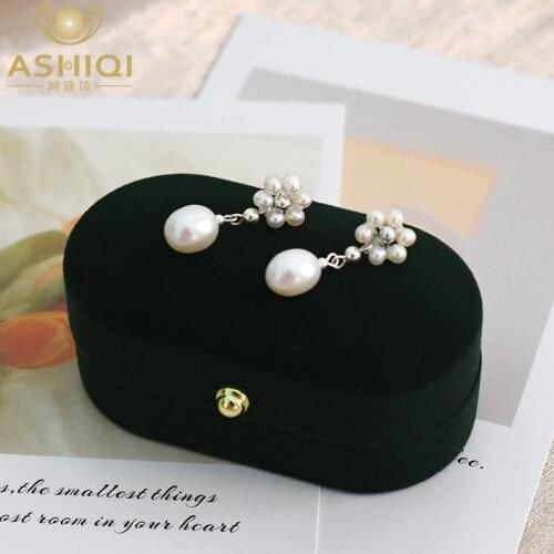 ASHIQI Natural Freshwater Pearl Flowers Earrings 925 Sterling Silver Jewelry Handmade Woven Personality Gift for Women