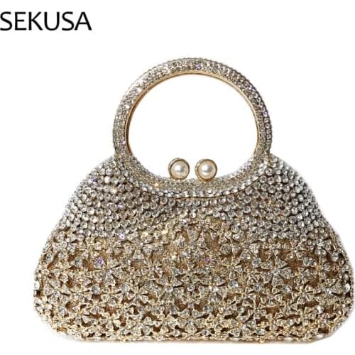 Gold Evening Bags And Clutches For Women Crystal Clutch Top Handle Hand Bags Beaded Rhinestone Purse Wedding Party Handbag