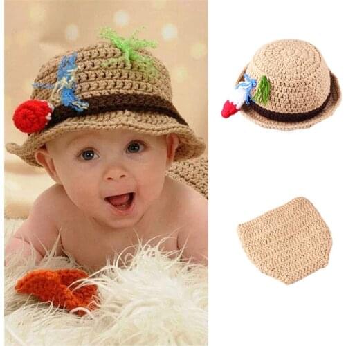 Baby Girl Photo Shoot Props for Newborn Knitted Hat Pants Clothes Costume New Boys Photography Outfit Shotting 3pcs Set Overalls