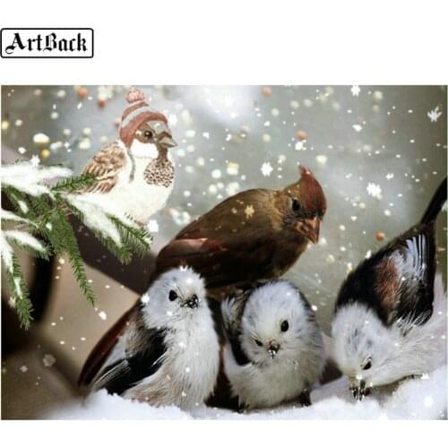 5d diy diamond painting bird full square drill diamond mosaic winter snow animal 3D rhinestone mosaic crafts