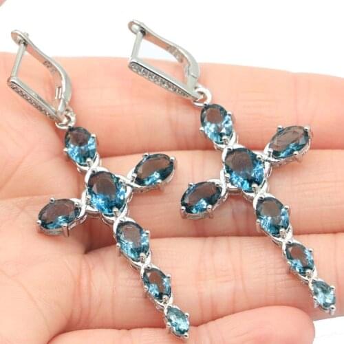 50x23mm Deluxe Violet Tanzanite White CZ For Womans Dating 925 Sterling Silver Earrings