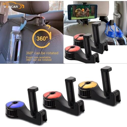 VEHICAR 2PCS Car Back Seat Hook Adjustable Bags Holder Phone Stand Mount Automobiles Headrest Storage Hook Clips Accessories