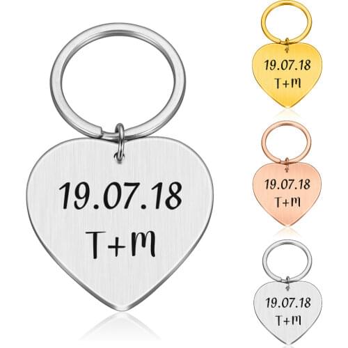 Valentine Day Boyfriend Girlfriend Gifts Custom Keychain Engraved Name Initial Letters and Date for Couples Men Women Keyring