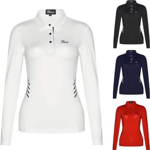 Quick-drying Polyester Womens Golf Wear Long Sleeve Outdoor Sports Clothes Slim Sweat Absorbing 4 Colors