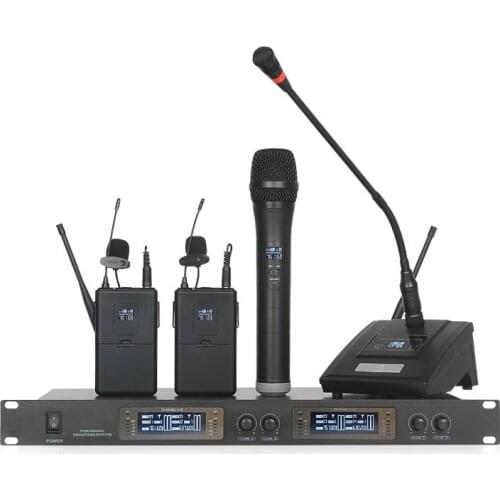 Four 4 channel Gooseneck Conference/handheld /Bodypack Microphone System Wireless for Meeting Room Church Schoolroom Karaoke
