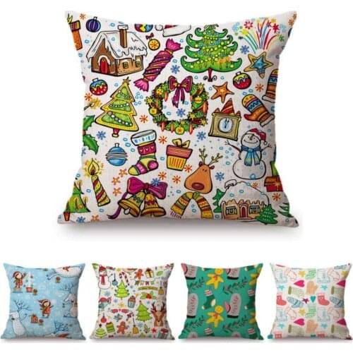 New Cartoon Christmas Pattern Home Decorative Pillow Case For Sofa New Year Xmas Tree Gloves Square Chair Cushion Cover 45x45cm