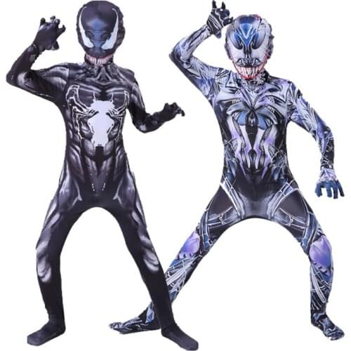 Child Halloween Venom Costume Cosplay Kids Black Superhero Birthday Party Boys Dress Up Spider Bodysuits Skeleton Suit