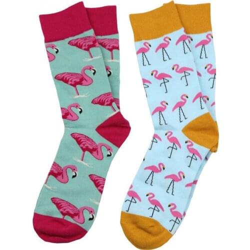 Over Ankle Flamingo Print Cotton Socks Men Women Casual Soft Warm Love Bird Mid Rise Sock
