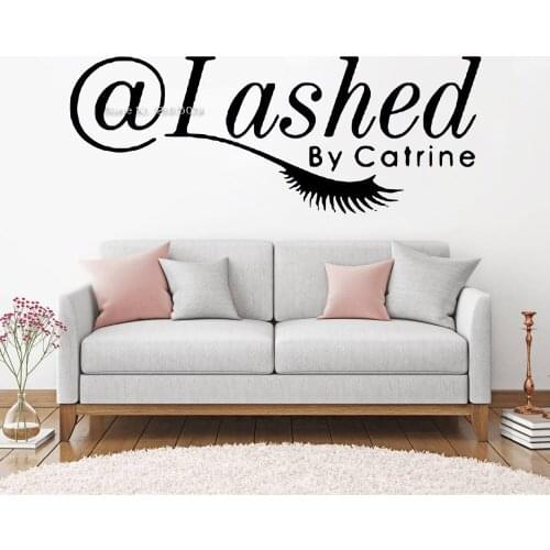 Customized Decals Studio Names Wall Decor Eyelashes Posters Custom Name Lashes Decal Beauty Salon Wall Stickers Art Vinyl LC1348