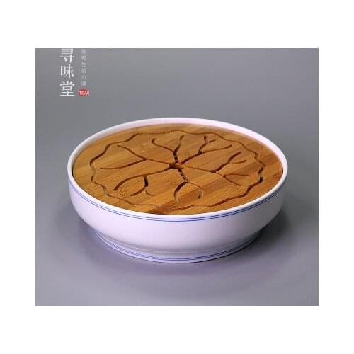 Ceramic Tea Tray Boutique Dehua High White Porcelain Kung Fu Green Tea Tieguanyin Set Bamboo Art Round Tray Teaware