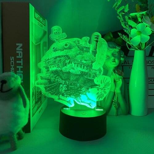 Classical Japanese Anime Howls Moving Castle Lighting Decoration 3D Illusion Night Lamp Kids Birthday Gift Retro Style Photo