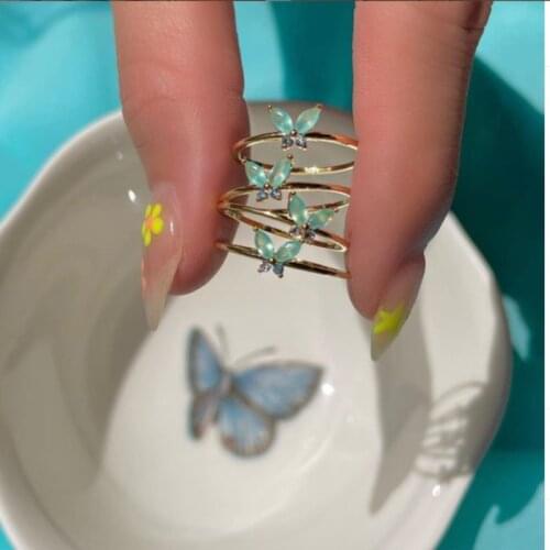 Crystal Zircon Butterfly Rings For Women Girls Cute Bear Flower Wedding Ring Party Finger Rings Vintage Jewelry Gifts Bague