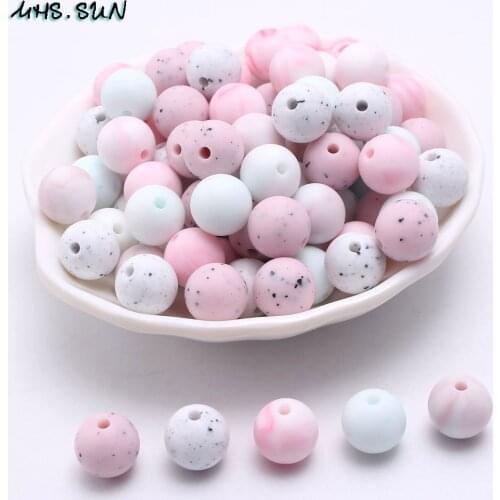 MHS.SUN Round Loose Silicone Beads for Teething Necklace Baby Jewelry For Chew Teether BPA Free Imitates Marble Food Grade Beads