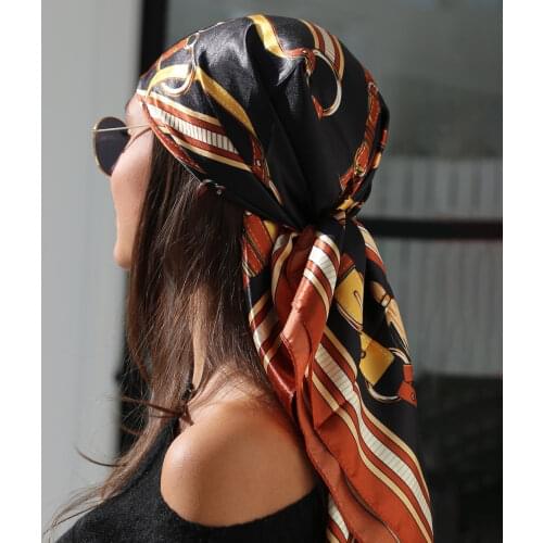 Summer Scarf Women Luxury Brand Square 90*90cm Hoofddoek Sjaal Foulard Bandana Shawl Satin Hijab Silk Headband Hair Scarves