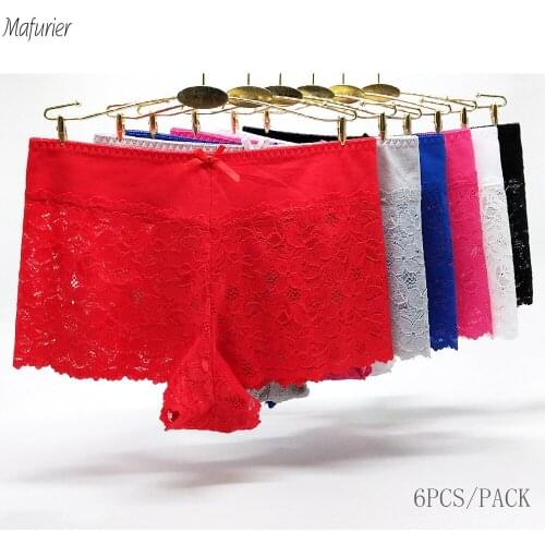 Mafurier Underwear Women New Boyshort Sexy Lace Panties Briefs For Women Cotton Female Underpants Sexy Ladies Knickers 6Pcs/Lot