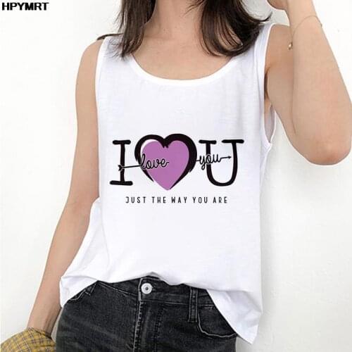 Summer I Love You Fun Letter Print Tank Tops Women Harajuku Graphics Sleeveless Tee Female Fashion Casual Crop Top Sexy Clothing