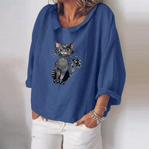 Lovely Cute Cat Printed Women Tops And Blouses Plus Size M-5XL Loose Autumn Long Sleeve Casual Shirts Animal Camisas Femininas