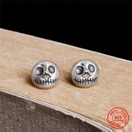 MKENDN Retro 925 Sterling Silver Pumpkin Prince Jack Stud Earrings Men Women Halloween Accessories Party Jewelry