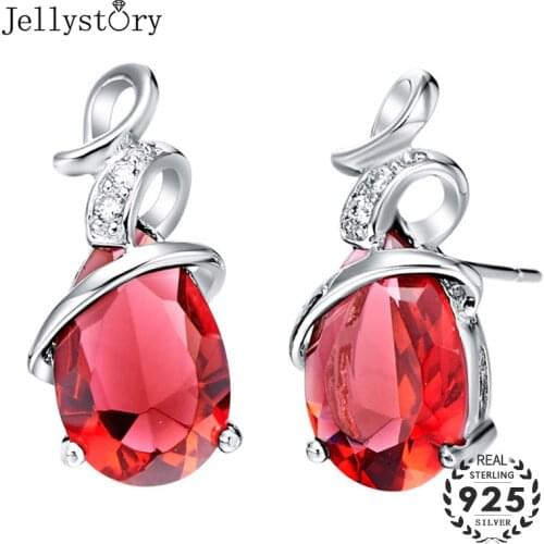 Jellystory Trendy 925 Silver Earrings with 8*12mm water drop shape Ruby Amethyst zircon gemstones Women earrings Wedding Party
