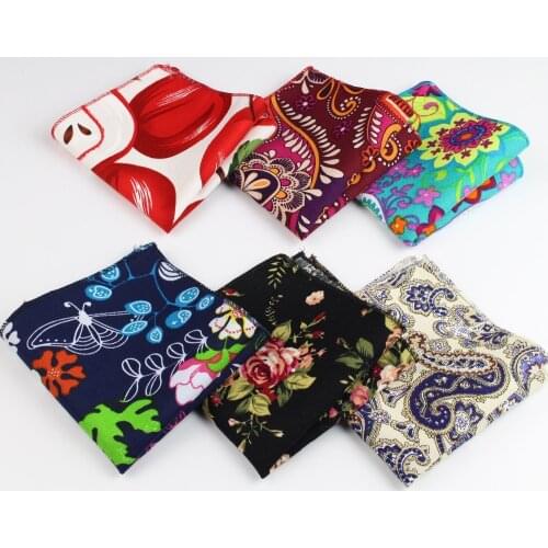 Mens Vintage Style Cotton Linen Handkerchief Floral Flower Rose Paisley Pocket Square 22*22cm Hankies Towel Casual