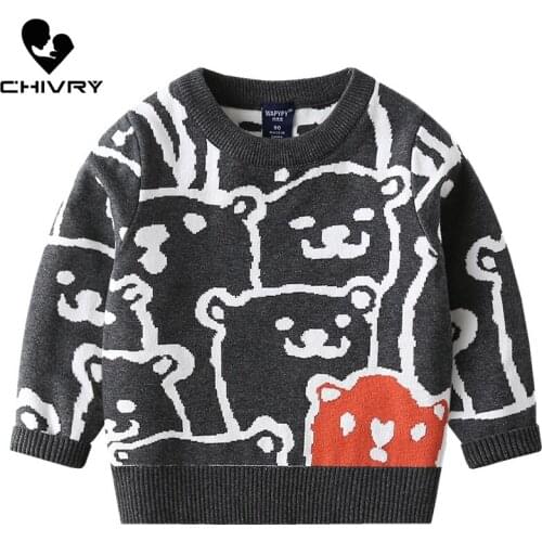 New 2020 Kids Children Pullover Sweater Autumn Winter Boys Cute Cartoon Bear O-neck Knitted Jumper Sweaters Tops Clothing