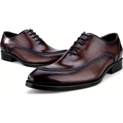 2020 New Fashion Black / Brown Tan Pointed Toe Social Shoes Mens Dress Shoes Genuine Leather Wedding Shoes Male Business Shoes