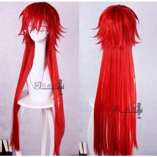New Arrival Fashion Styled Black Butler Grell Sutcliff Long Red Cosplay Wig + Red Glasses+ Wig Cap