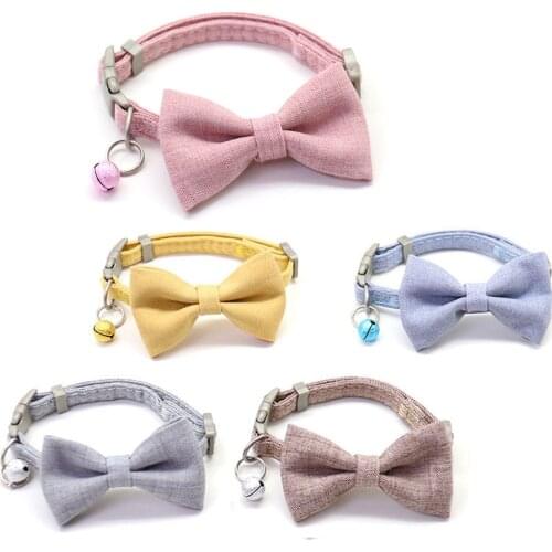 Puppy Cat Collar with Bell bowtie Adjustable Cotton collar for Cat Kitten Kitty Necklace Collar for Small Dog Chihuahua Yorshire