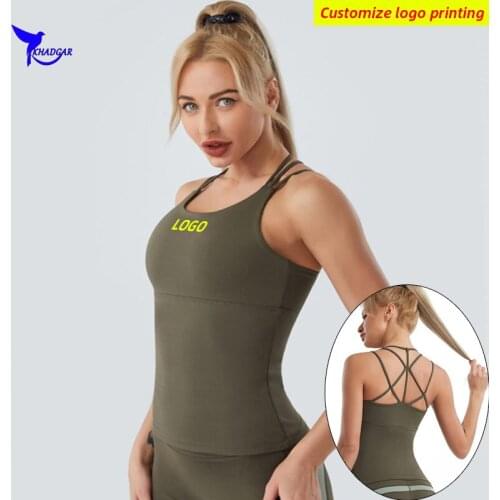 Push Up Multi Strap Cross Back Sleeveless Running Shirts Women Gym Fitness Training Tank Top Yoga Vest Padded Sports Bra Custom