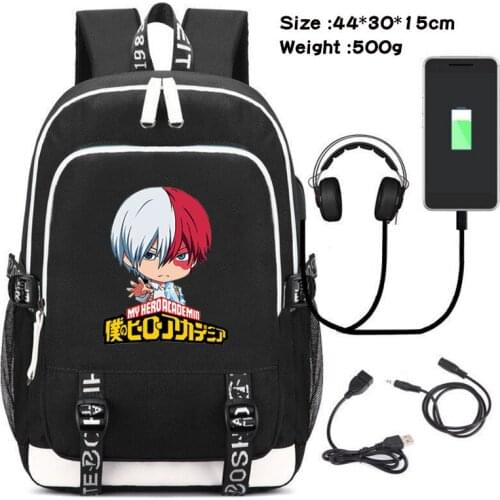 Anime My Hero Academia Backpack Rucksack Bag w/ USB Fashion Port / Lock /Headphone interface Students School Book Laptop Bag