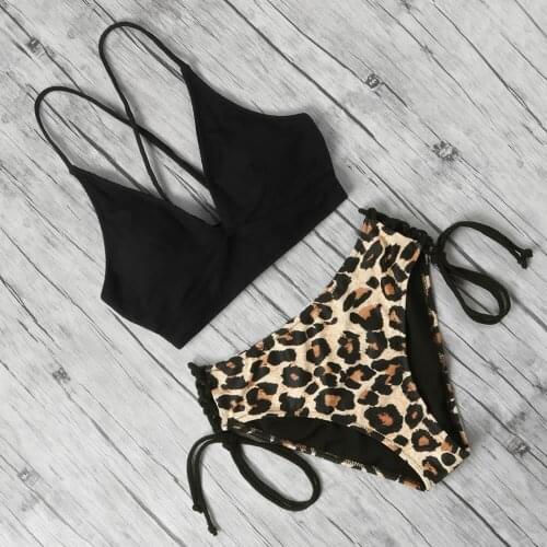 Leopard High Waist Bikini 2020 Swimwear Women Elastic Band Women Swimsuit Biquini With Adjustable Strap High Neck Bikini Push Up