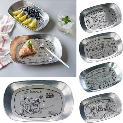 Nordic Style Silver Plate Stainless Steel Dessert Plates Nut Fruit Cake Tray Snack Western Steak Kitchen Plate