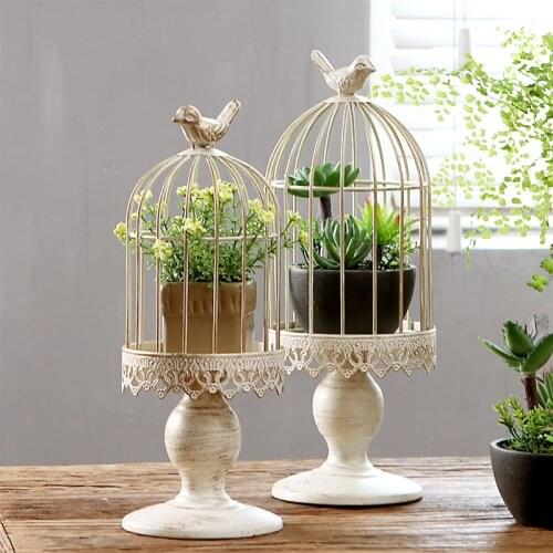 Nordic Creative Iron Crafts Bird Cage And Candle Holder Combination Ornaments Home Adornment Living Room Balcony Decoration