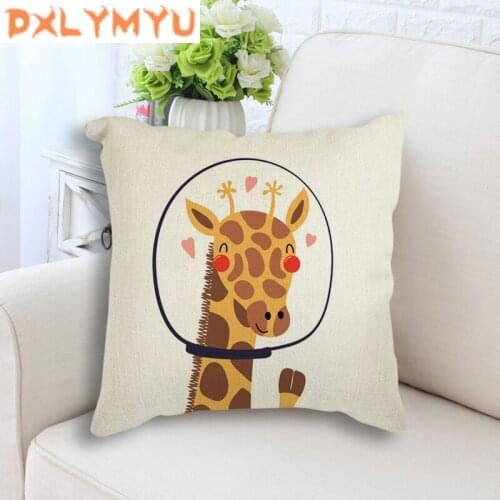 Nordic Astronaut Rocket Planet Deer Fox Panda Cotton Linen Pillowcase Living Room Sofa Cushion Decorative Pillow Home Decor