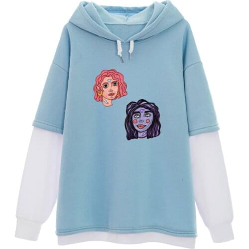 Warm Cute Hoodie Girls Cartoon Color Block Sweatshirt Pastel Ladies Aesthetic Clothes Loose Pullovers Top Sudaderas Con Capucha