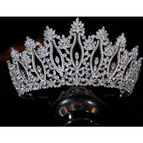 Tiaras And Crowns For Women Parmalanbe Luxury CZ Queen Crown Bridal Wedding Hair Accessories Crystal Headdress Jewelry