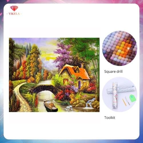 YIKELA 5D Diamond Needlework Suburb House Diamond Painting Full Square Rhinestones DIY Cross Stitch Diamond Mosaic Home Decor