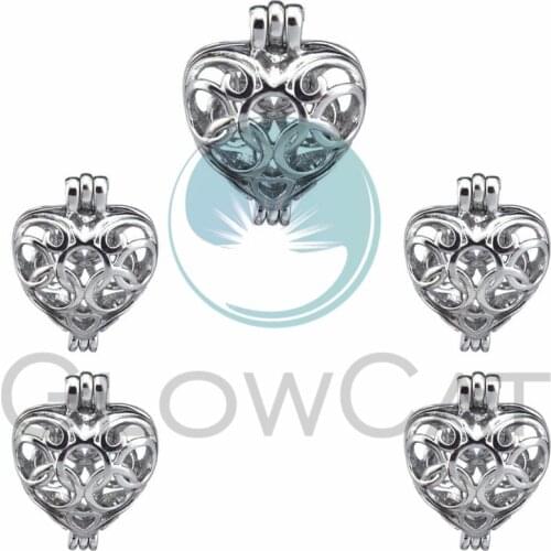 5X Heart Pearl Cage Jewelry Findings Cage Locket Pendant Essential Oil Diffuser Locket For Oyster Pearl Necklace
