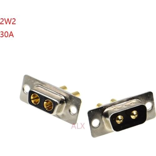 1PCS 2W2 30A 2 PIN Gold plated MALE FEMALE high current CONNECTOR D-SUB adapter solder type 2pin plug socket Welding high power