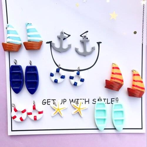 New sailboat starfish Summer beach style Foot chain Charms earrings resin DIY decoration Earrings necklace DIY 10pcs