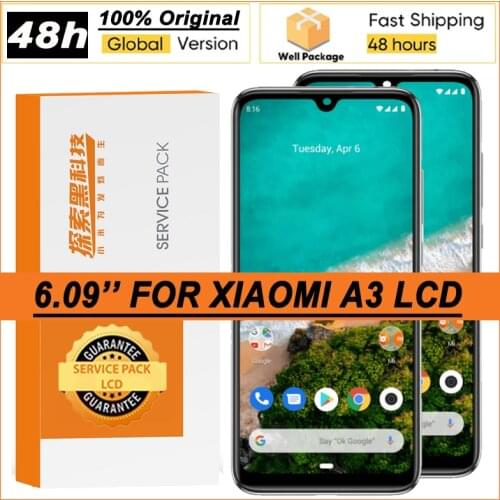 100% Original 6.26" AMOLED Display with frame for XiaoMi A3 MI A3 MiA3 CC9E LCD Touch Screen Digitizer Assembly Repair Parts