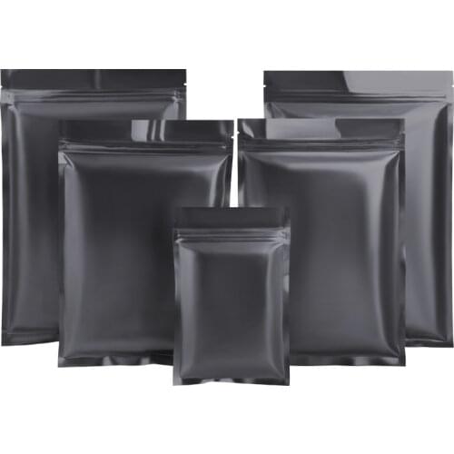 Wholesale 100pcs Flat Bottom Matte Black Aluminum Foil Zip-lock Bag Capsule Coffee Powder Nail Glitter Spice Heat Sealing Bags